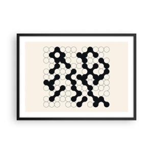 Affiche dans un cadre noir - Poster - Motifs noirs et blancs avec des cercles sur fond clair - 70x50cm - Jeu chinois – variation - Décoration murale moderne pour le salon et la chambre ARTTOR