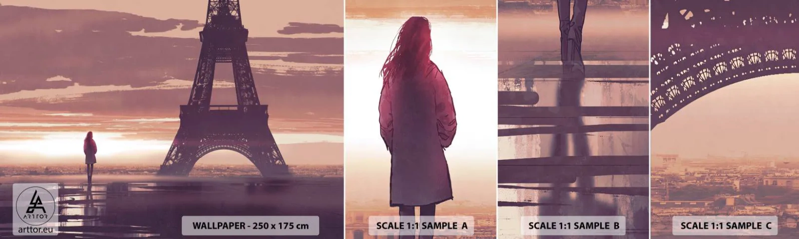 Échantillon de Papier Peint Autocollant Deluxe Sticker - Seulement deux d'entre eux - Ville, tour Eiffel, Paris - 100x30 cm