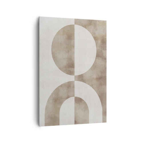 Impression sur toile - Image sur toile - Une peinture abstraite dans les tons beiges avec des formes géométriques et de la symétrie. - 70x100cm - Similitudes et différences - Décoration murale moderne pour le salon et la chambre ARTTOR