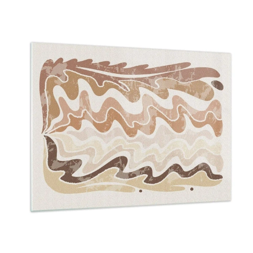 Impression sur verre - Image sur verre - Vagues beiges et brunes dans une composition abstraite - 70x50cm - Bonne énergie – bonnes émotions - Décoration murale moderne pour le salon et la chambre ARTTOR