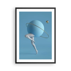 Affiche dans un cadre noir - Poster - Une figure avec une planète pour tête dans une composition surréaliste - 50x70cm - Et les planètes deviennent folles - Décoration murale moderne pour le salon et la chambre ARTTOR
