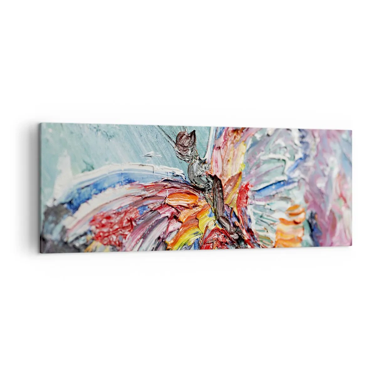 Impression sur toile - Image sur toile - Papillon coloré en pâte sur fond pastel - 140x50cm - Peint par nature - Décoration murale moderne pour le salon et la chambre ARTTOR