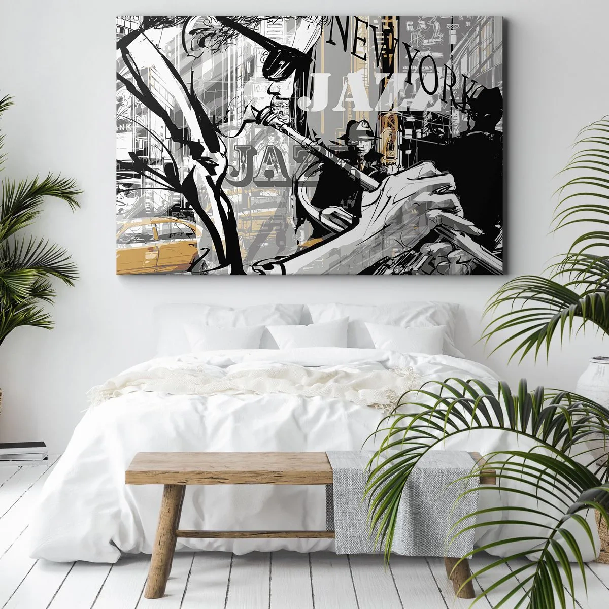 Impression sur toile - Image sur toile - Scène jazz new-yorkaise - 70x50cm - Au rythme de New York - Décoration murale moderne pour le salon et la chambre ARTTOR