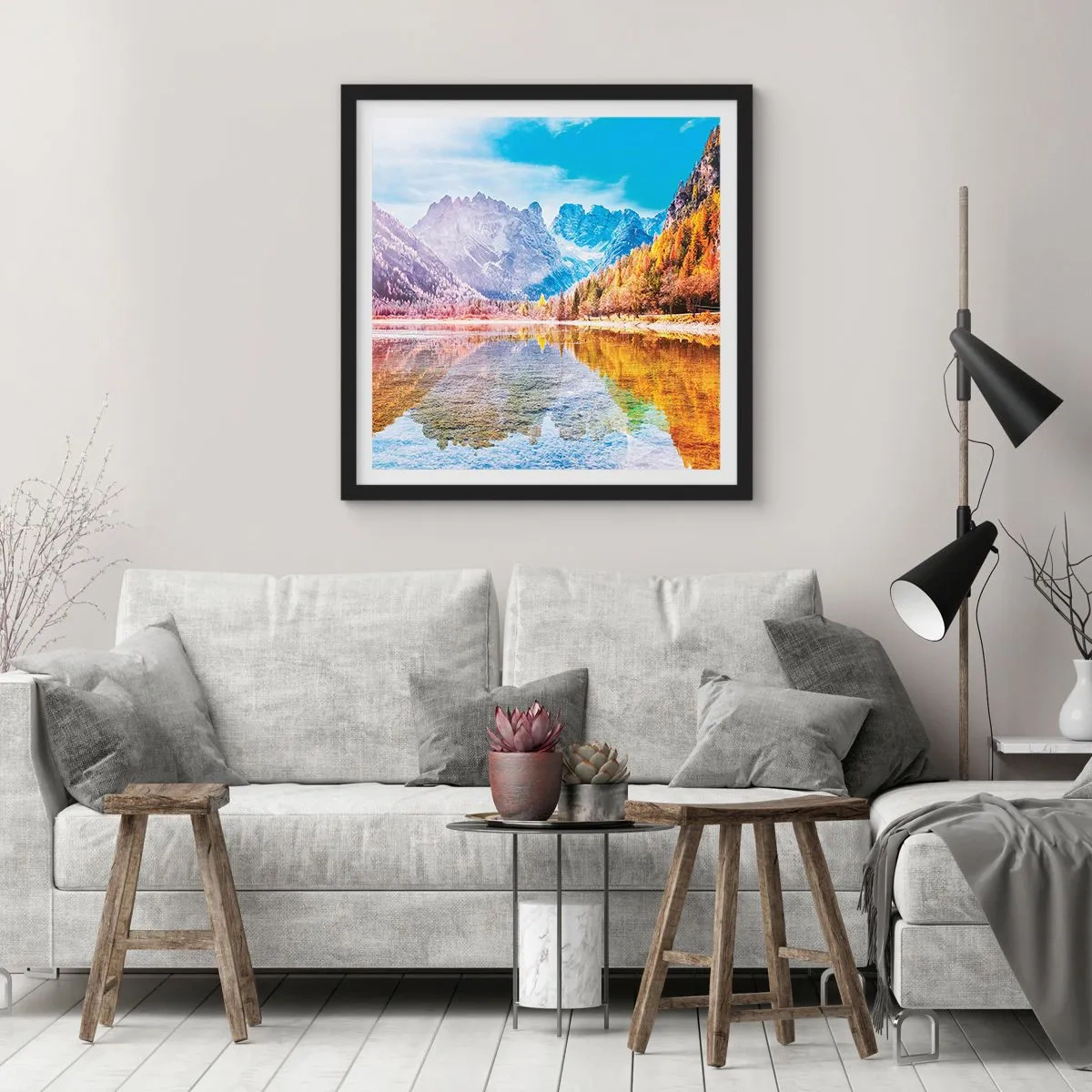Affiche dans un cadre noir - Poster - C'est déjà le printemps à la montagne - 30x30 cm