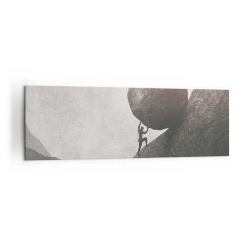 Impression sur toile - Image sur toile - Un homme escaladant un énorme rocher sur une colline - 160x50cm - Je crois contre tout espoir - Décoration murale moderne pour le salon et la chambre ARTTOR