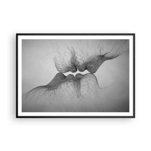 Affiche dans un cadre noir - Poster - Un baiser abstrait présenté sous une forme éthérée - 100x70cm - La bise du vent - Décoration murale moderne pour le salon et la chambre ARTTOR