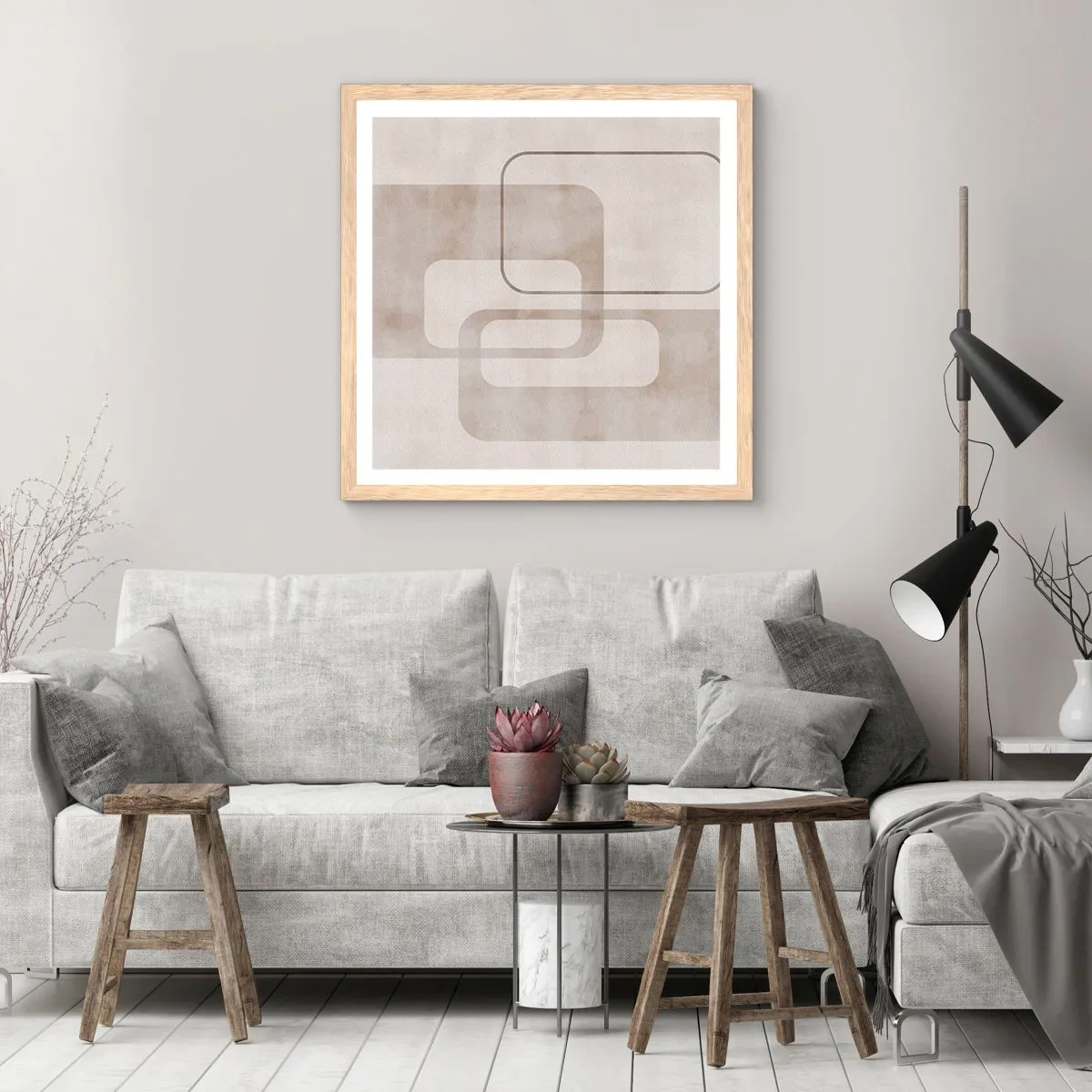 Affiche dans un chêne clair - Poster - Fugue géométrique - 60x60 cm