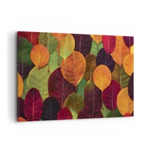 Impression sur toile - Image sur toile - Feuilles colorées disposées selon un motif d'automne - 120x80cm - Mozaique printannière - Décoration murale moderne pour le salon et la chambre ARTTOR