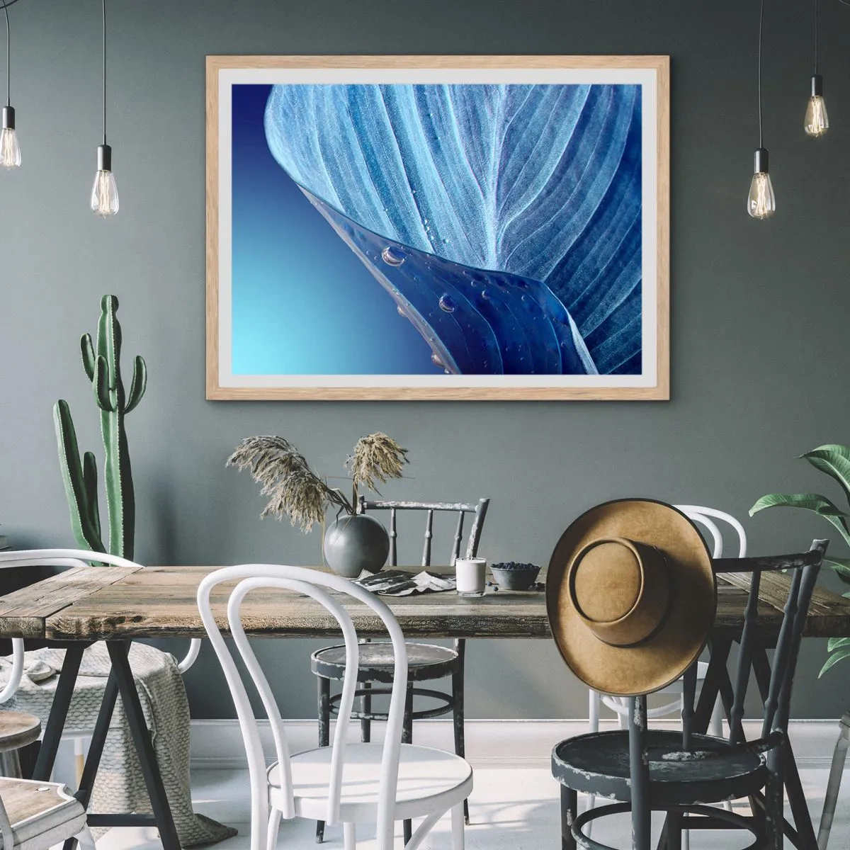 Affiche dans un chêne clair - Poster - Gouttes cachées du bleu - 50x40 cm