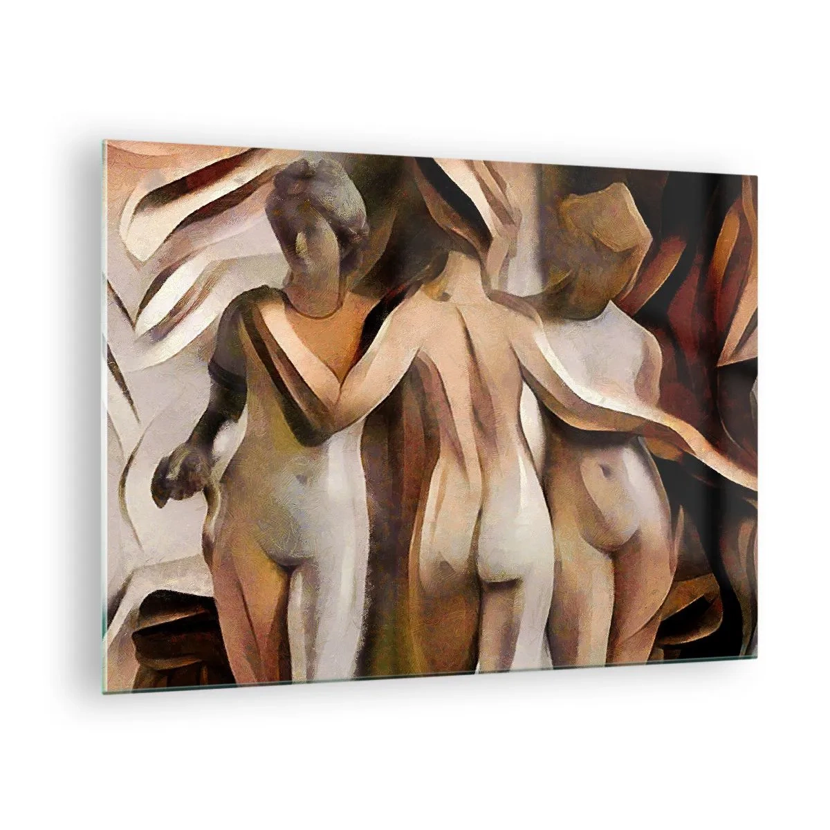 Impression sur verre - Image sur verre - Composition abstraite à trois figures - 70x50cm - Trois Grâces 2.0 - Décoration murale moderne pour le salon et la chambre ARTTOR