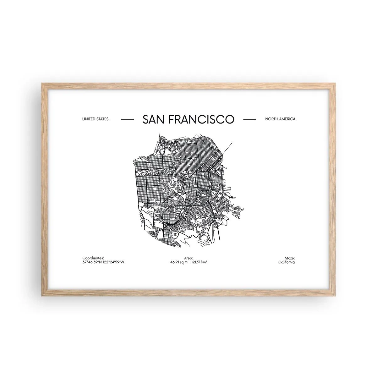 Affiche dans un chêne clair - Poster - Anatomie de San Fransisco - 70x50 cm