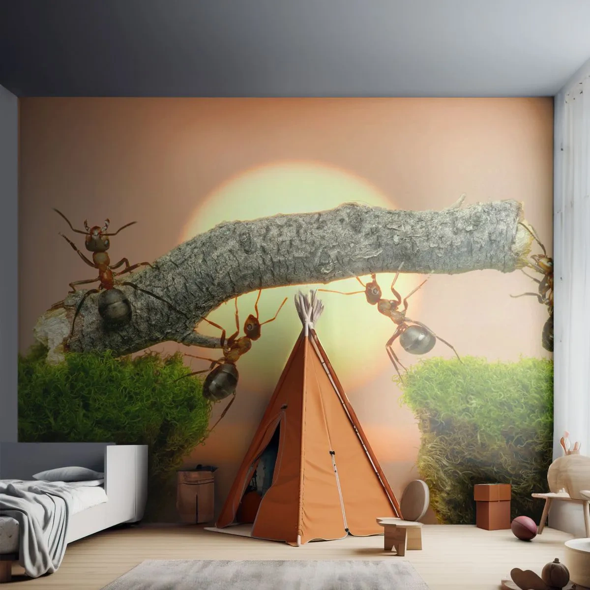 Papier Peint Photo Premium Canvas - La joie, travaille d'équipe - Nature, Fourmis, Coucher de soleil - 350x256 cm