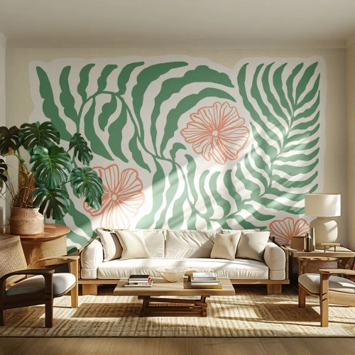 Papier Peint Autocollant Deluxe Sticker - Fleurit en vert - Bohème, Botanique, Fleurs - 200x140 cm