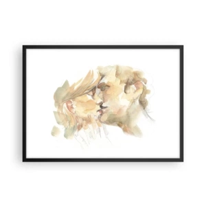 Affiche dans un cadre noir - Poster - Portrait romantique à l'aquarelle d'un couple s'embrassant - 70x50cm - A moitié trouvé ? - Décoration murale moderne pour le salon et la chambre ARTTOR