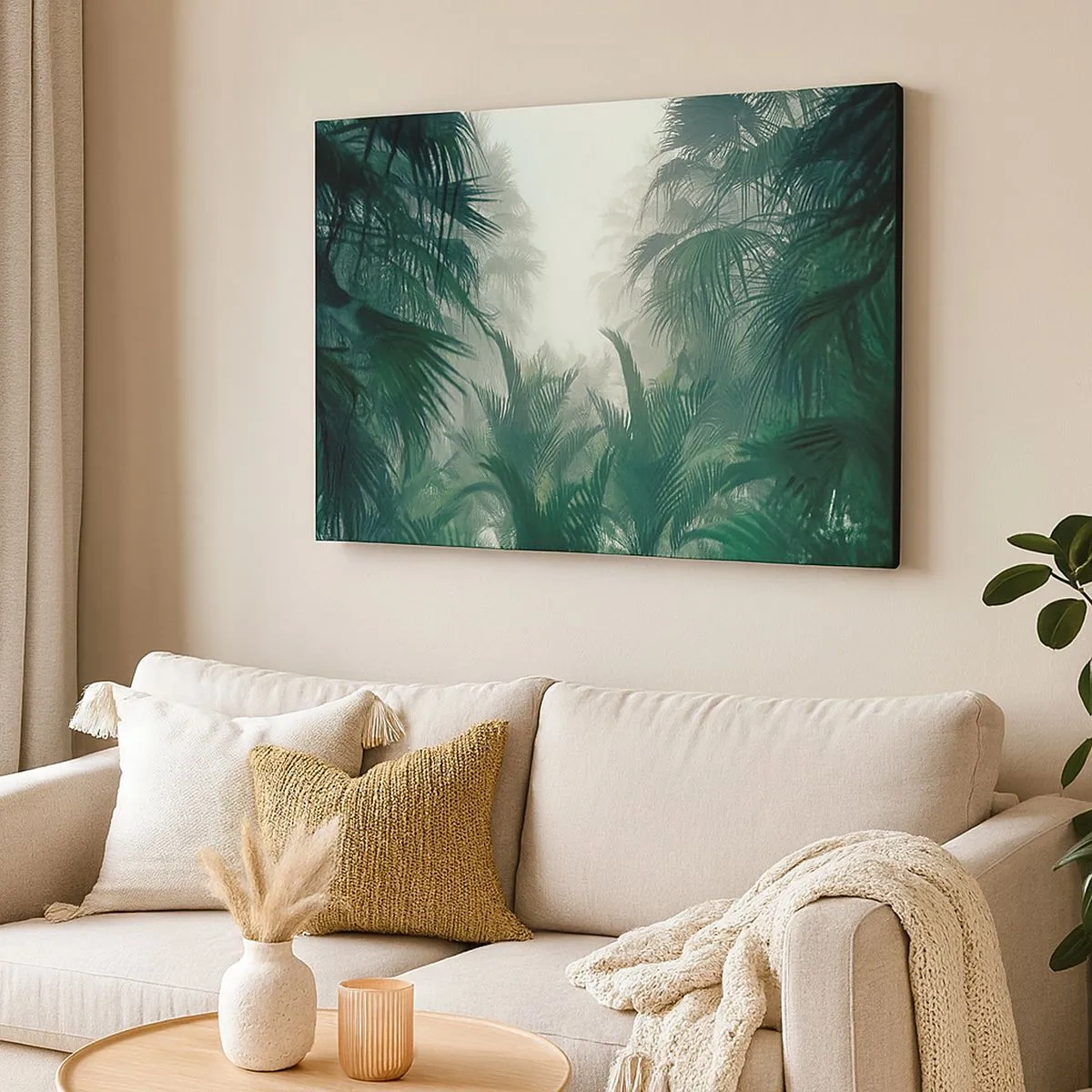 Impression sur toile - Image sur toile - Végétation tropicale dans un épais brouillard de forêt tropicale - 70x50cm - Secret tropical - Décoration murale moderne pour le salon et la chambre ARTTOR
