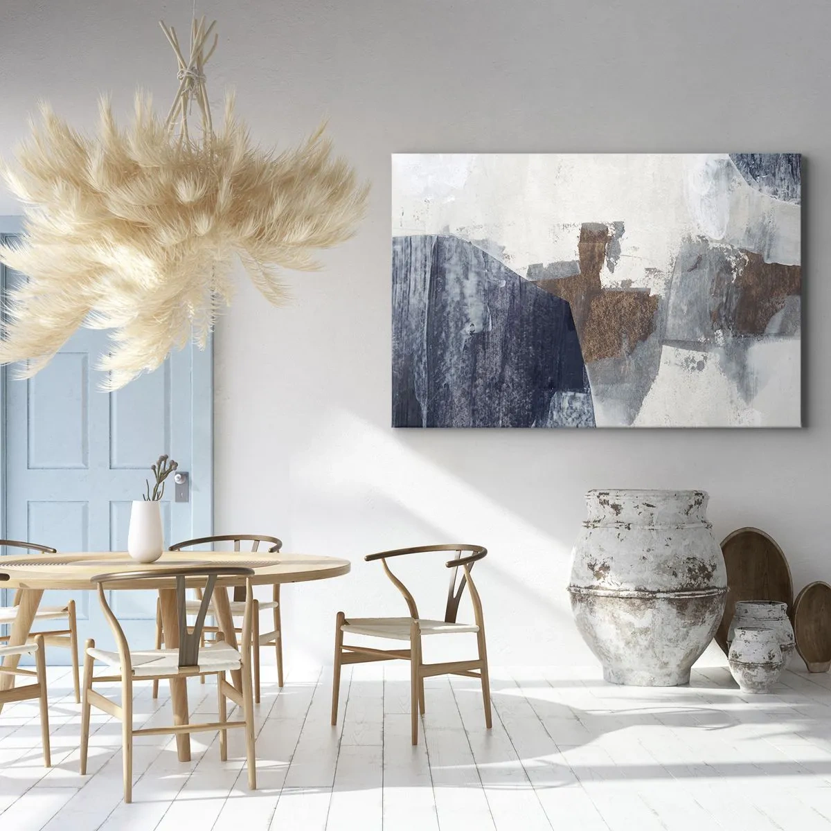 Impression sur toile - Image sur toile - Formes abstraites dans des tons de bleu et de marron - 120x80cm - Formes bleues et brunes - Décoration murale moderne pour le salon et la chambre ARTTOR