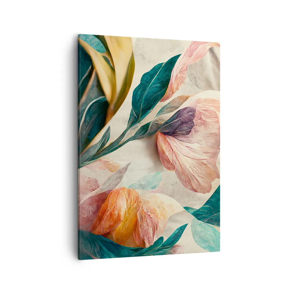 Impression sur toile - Image sur toile - Fleurs colorées de style tropical sur fond clair - 50x70cm - Fleurs des îles du sud - Décoration murale moderne pour le salon et la chambre ARTTOR