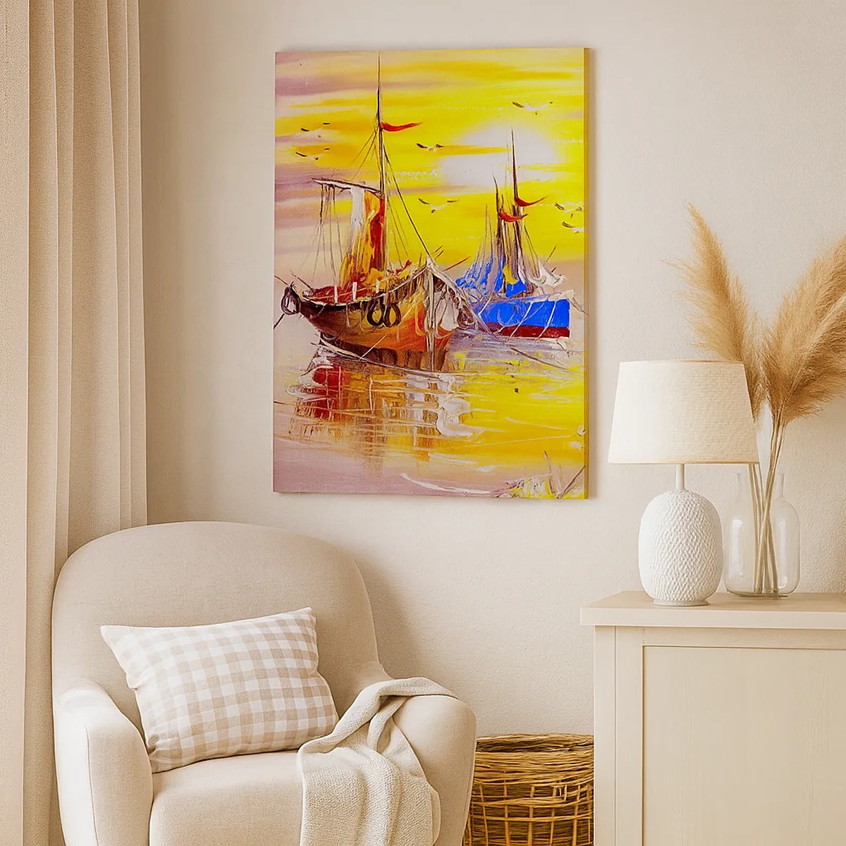 Impression sur toile - Image sur toile - Une scène picturale de bateaux sur une mer calme - 50x70cm - Un repos bien mérité au port - Décoration murale moderne pour le salon et la chambre ARTTOR
