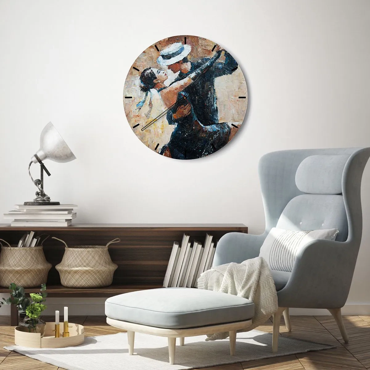 Horloge murale - Pendule murale - Un couple dansant dans des tenues élégantes, avec un chapeau et une pose dynamique - 30x30cm - À la Rudolf Valentino - Décoration murale moderne pour le salon, la cuisine et la chambre ARTTOR