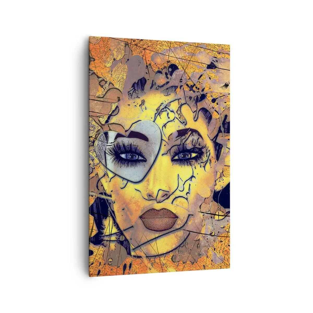 Impression sur toile - Image sur toile - Portrait abstrait d'une femme dans des tons jaune doré - 80x120cm - Beauté ensoleillée - Décoration murale moderne pour le salon et la chambre ARTTOR