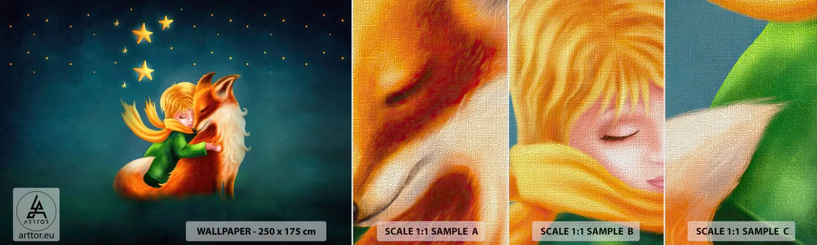 Échantillon de Papier Peint Premium Canvas - Petit Prince - Pour les enfants, Renard, Garçon - 100x30 cm