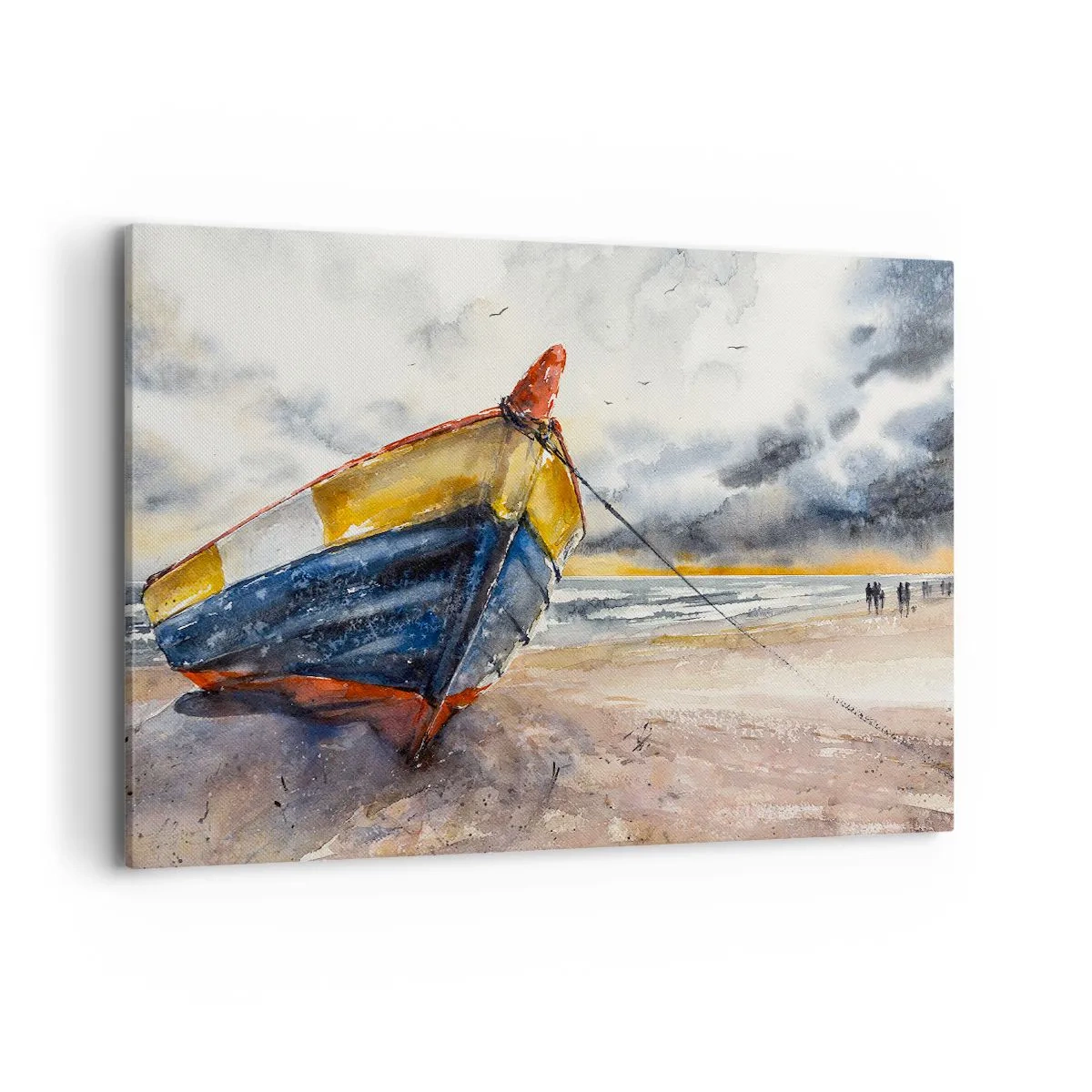 Impression sur toile - Image sur toile - Un bateau pittoresque sur la plage sous un ciel nuageux - 100x70cm - Repos sur le rivage - Décoration murale moderne pour le salon et la chambre ARTTOR
