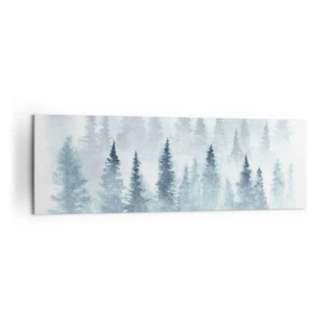 Impression sur toile - Image sur toile - Forêts de conifères baignées d'un brouillard délicat - 160x50cm - Enveloppé de brouillard - Décoration murale moderne pour le salon et la chambre ARTTOR