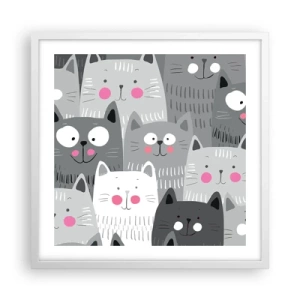 Affiche dans un cadre blanc - Poster - Le monde des chats - 50x50 cm