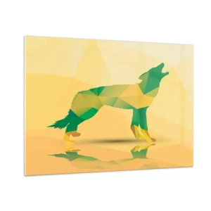 Impression sur verre - Image sur verre - Loup géométrique dans une abstraction colorée - 100x70cm - Loup solitaire - Décoration murale moderne pour le salon et la chambre ARTTOR