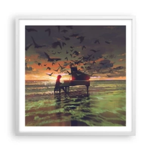 Affiche dans un cadre blanc - Poster - Concert pour piano et vagues - 60x60 cm