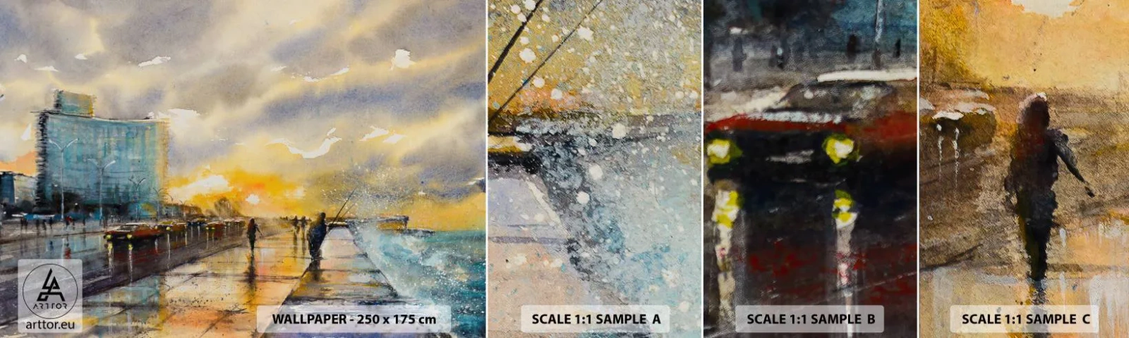 Échantillon De Papier Peint Standard Eco - La vie sur le rivage - Paysage, Morceau, Coucher de soleil - 100x30 cm