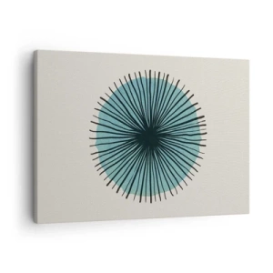 Impression sur toile - Image sur toile - Forme circulaire abstraite avec des rayons bleus - 70x50cm - Rayonnant dans l'azur - Décoration murale moderne pour le salon et la chambre ARTTOR