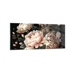 Impression sur verre - Image sur verre - Un bouquet de fleurs roses et de papillons sur fond noir - 120x50cm - De style baroque - Décoration murale moderne pour le salon et la chambre ARTTOR