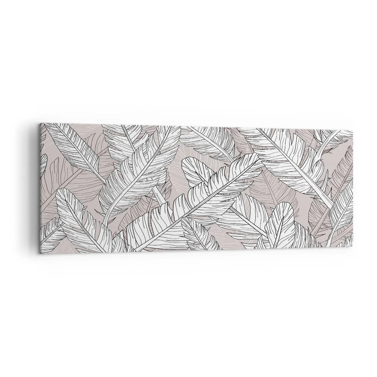 Impression sur toile - Image sur toile - Motif noir et blanc avec des feuilles de bananier sur un fond clair - 140x50cm - Un tourbillon de plumes - Décoration murale moderne pour le salon et la chambre ARTTOR