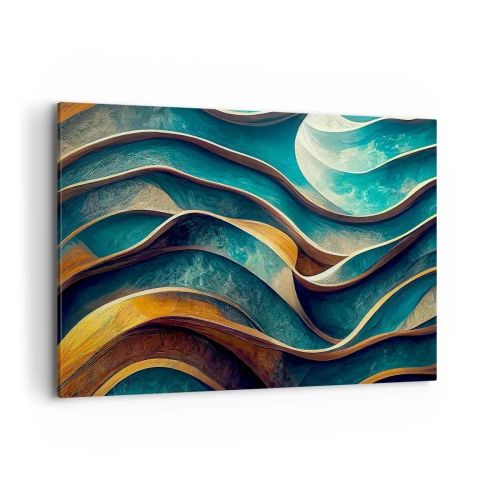 Impression sur toile - Image sur toile - Vagues abstraites dans des tons turquoise et or - 120x80cm - Méandres de bleu - Décoration murale moderne pour le salon et la chambre ARTTOR