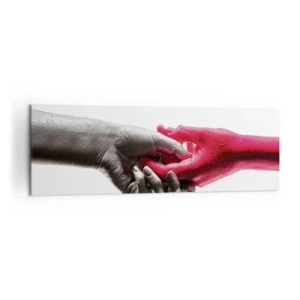 Impression sur toile - Image sur toile - Aiguilles symboliques en argent et rouge - 160x50cm - Ensemble, bien que différents - Décoration murale moderne pour le salon et la chambre ARTTOR