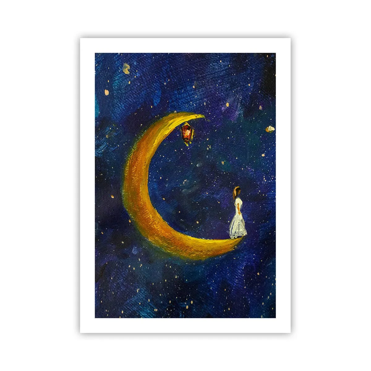 Affiche - Poster - Une silhouette sur une lune dorée contre un ciel nocturne étoilé - 50x70cm - Appel du monde - Décoration murale moderne pour le salon et la chambre ARTTOR