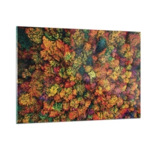 Impression sur verre - Image sur verre - Vue aérienne d'une forêt en plein automne, pleine d'arbres colorés - 120x80cm - Bouquet d'arbres automnal - Décoration murale moderne pour le salon et la chambre ARTTOR