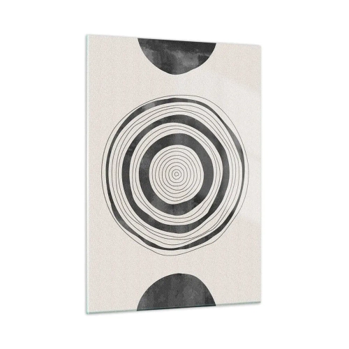 Impression sur verre - Image sur verre - Motif abstrait noir et blanc avec des cercles concentriques - 50x70cm - Ce qui est important c'est ce qu'il y a entre les deux - Décoration murale moderne pour le salon et la chambre ARTTOR