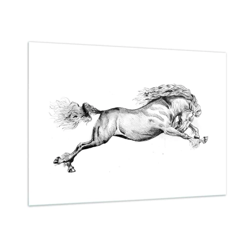 Impression sur verre - Image sur verre - Dessin en noir et blanc d'un cheval au galop - 100x70cm - Immortalisé au galop - Décoration murale moderne pour le salon et la chambre ARTTOR