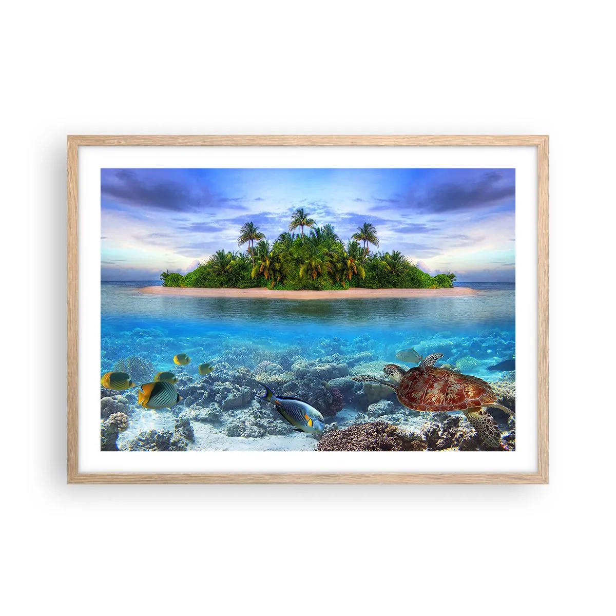 Affiche dans un chêne clair - Poster - L'île céleste vous invite - 70x50 cm