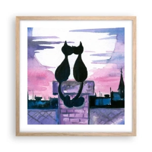 Affiche dans un chêne clair - Poster - Rendez-vous sous la lune - 50x50 cm