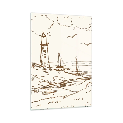 Impression sur verre - Image sur verre - Croquis d'un phare dans un paysage balnéaire - 50x70cm - Esquisse de souvenirs d'été - Décoration murale moderne pour le salon et la chambre ARTTOR