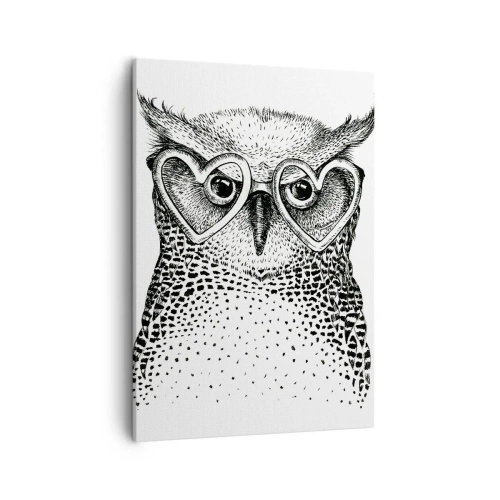 Impression sur toile - Image sur toile - Graphique élégant d'un hibou portant des lunettes en forme de cœur - 50x70cm - Sagement et avec amour - Décoration murale moderne pour le salon et la chambre ARTTOR