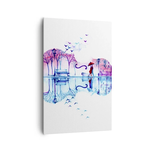 Impression sur toile - Image sur toile - Silhouette de ville en forme de violon aux couleurs aquarelles - 80x120cm - Je vous apporterai de cantiques de pluie - Décoration murale moderne pour le salon et la chambre ARTTOR