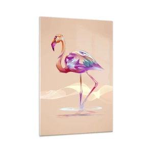 Impression sur verre - Image sur verre - Un flamant rose abstrait aux couleurs claires et pastel. - 70x100cm - L'oiseau des bonnes émotions - Décoration murale moderne pour le salon et la chambre ARTTOR