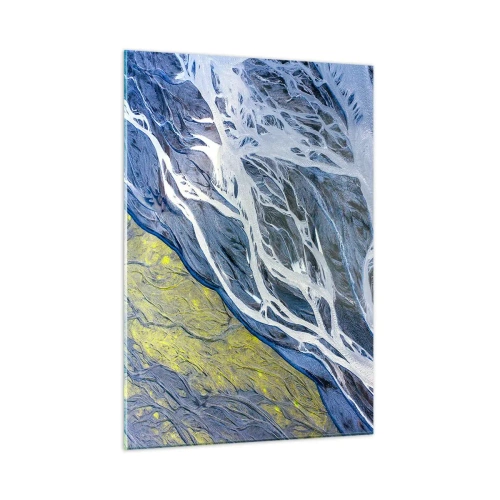 Impression sur verre - Image sur verre - Une vue plongeante sur la surface de la Terre avec des ruisseaux sinueux - 50x70cm - Peintures rupestres de la nature - Décoration murale moderne pour le salon et la chambre ARTTOR