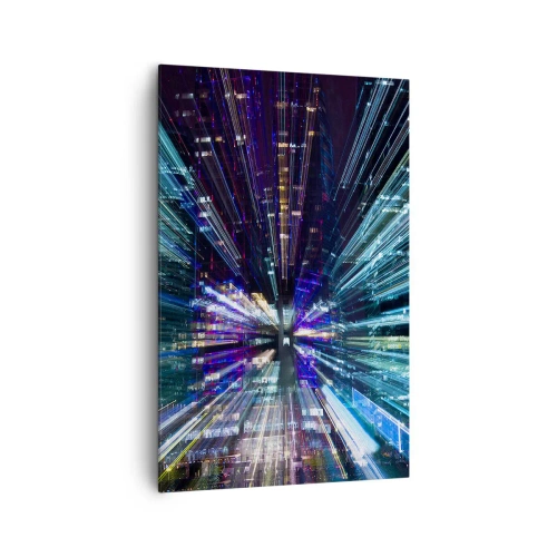 Impression sur toile - Image sur toile - Vue dynamique de la ville la nuit avec un effet de lumière - 80x120cm - Transition vers l'hyperespace - Décoration murale moderne pour le salon et la chambre ARTTOR