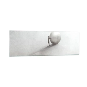 Impression sur verre - Image sur verre - Une figure minimaliste avec une balle sur un fond clair et monochrome. - 160x50cm - Jeu de la vie - Décoration murale moderne pour le salon et la chambre ARTTOR