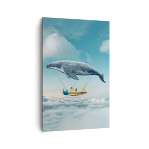 Impression sur toile - Image sur toile - Une baleine volante transporte un avion dans un décor surréaliste. - 80x120cm - Pourquoi pas? - Décoration murale moderne pour le salon et la chambre ARTTOR